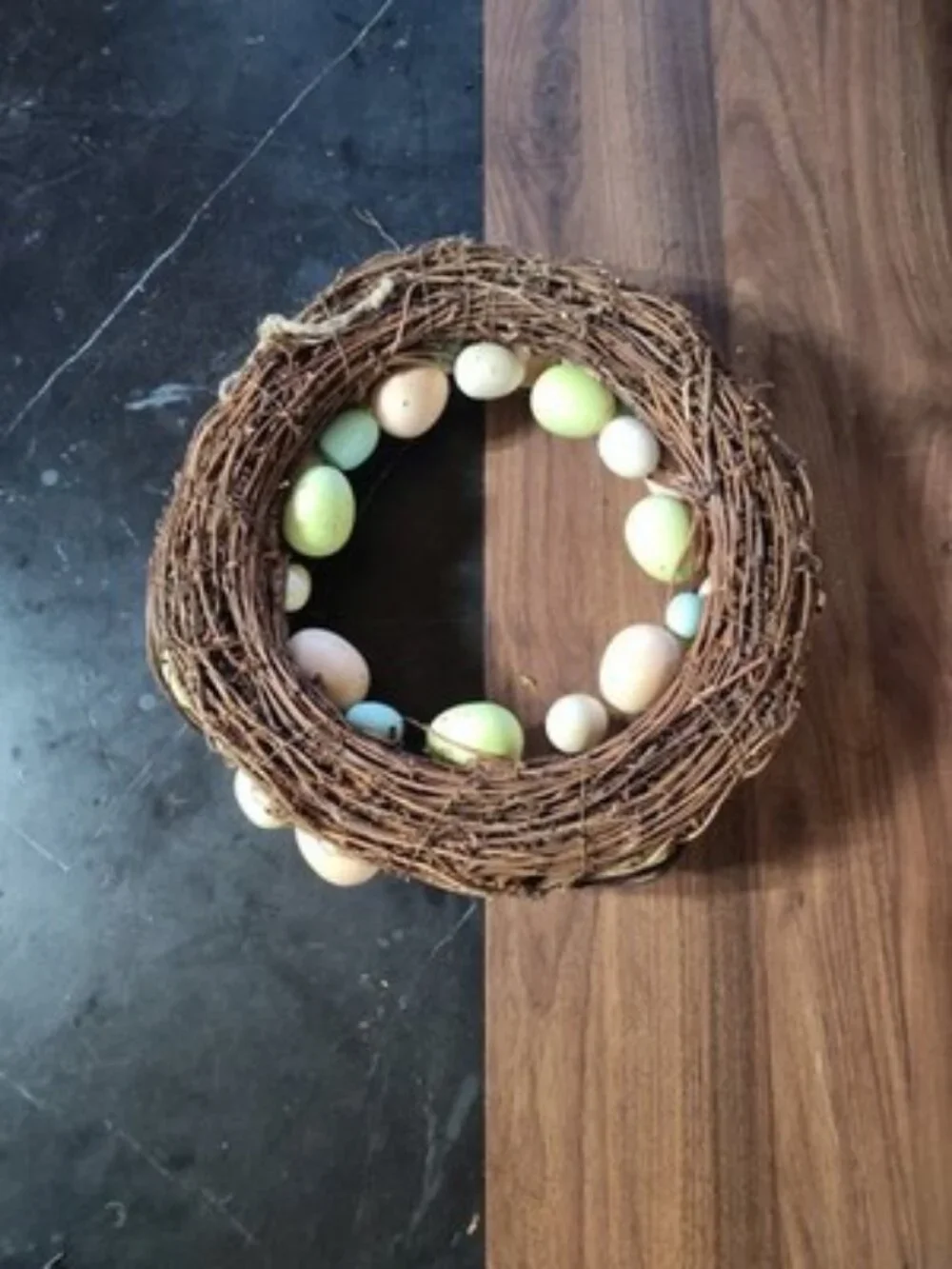 Vtg Grape Vine Wreath With Color Speckled Birds Eggs Easter